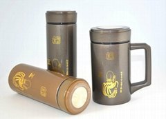 Three wall stainless steel and natural purple clay vacuum flask ceramic mug