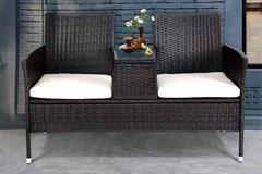  Garden Rattan Set Wicker Furniture Double Seat Sofa With Coffee Table Set