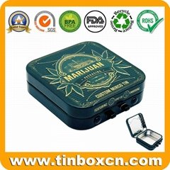 Custom Embossing Square Child Resistant Safety Closure Lock Tin Box with Hinge