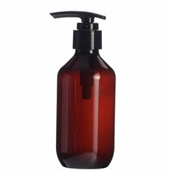 200ml Plastic Amber Bottle With Ribbed Lotion Pump