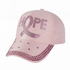 Women's Breast Cancer Fight Baseball Cap Rhinestone Bling Cap - Adjustable Hat w