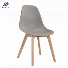 Factory wholesale grey dining chair with plastic seat and wood legs