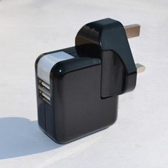 雙USB充電器帶英式插頭(黑色) (熱門產品 - 1*)