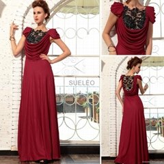 Brownish red Pleat Floor-Length Evening Dress Wedding Dresss30691 