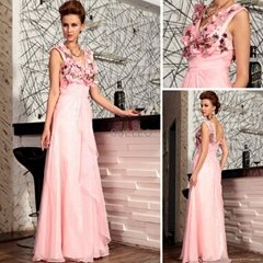 Pink Beaded embroideried three-dimensional flowers prom Dresses30729 