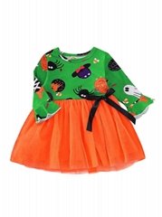 Halloween Baby Toddler Girl Pumpkin Ghost Printed Mesh Patchwork Dress