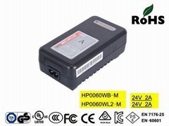  24V2A Lead acid battery chargers with UL,FCC,cUL,TUV-GS,CE-EN60601, PSE,SAA,KC