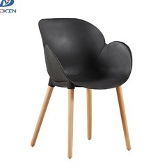 Nordic leisure plastic cafe chair modern dining armchair with wooden legs