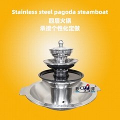 Chinesesque cookware 4 tier pagoda chafing shabu hot oot BBQ grill for Serving