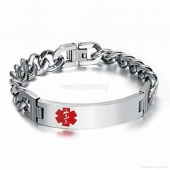 Fashion stainless steel silver men's medical bracelet 